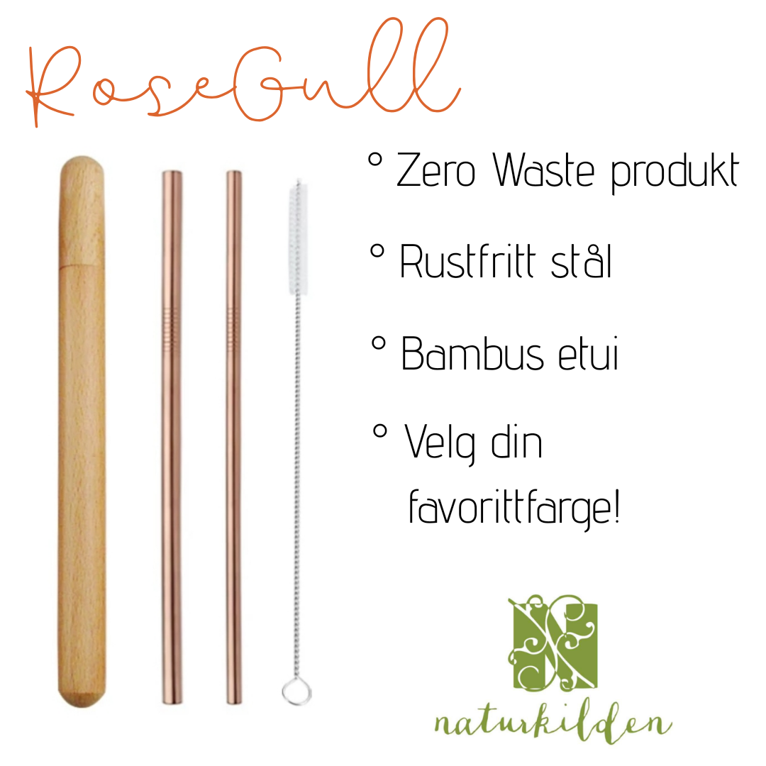 Sugerør-sett med bambusetui - ROSEGULL